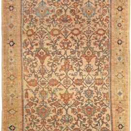 Antique Sultanabad Persian Floral Allover Warm Tan Hand-Knotted Wool Carpet – Circa 1900 BB4322
