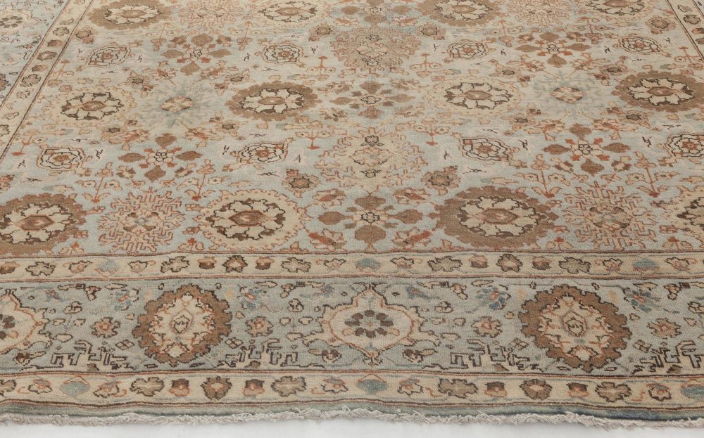 Antique Persian Tabriz Azure, Ivory & Umber Handwoven Wool Rug BB6406