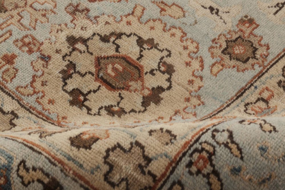Antique Persian Tabriz Azure, Ivory & Umber Handwoven Wool Rug BB6406