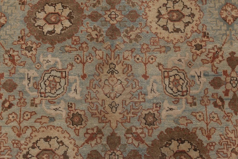 Antique Persian Tabriz Azure, Ivory & Umber Handwoven Wool Rug BB6406