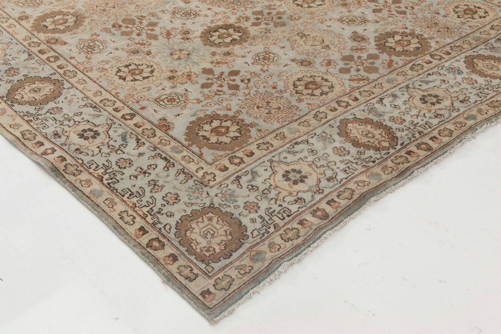 Antique Persian Tabriz Azure, Ivory & Umber Handwoven Wool Rug BB6406