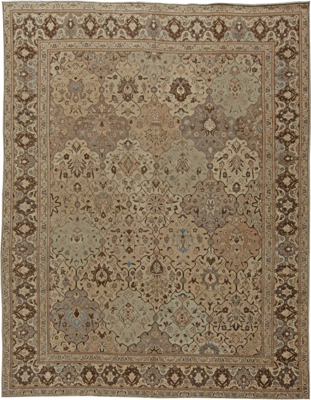 Vintage Persian Tabriz Brown Handwoven Wool Carpet BB5720
