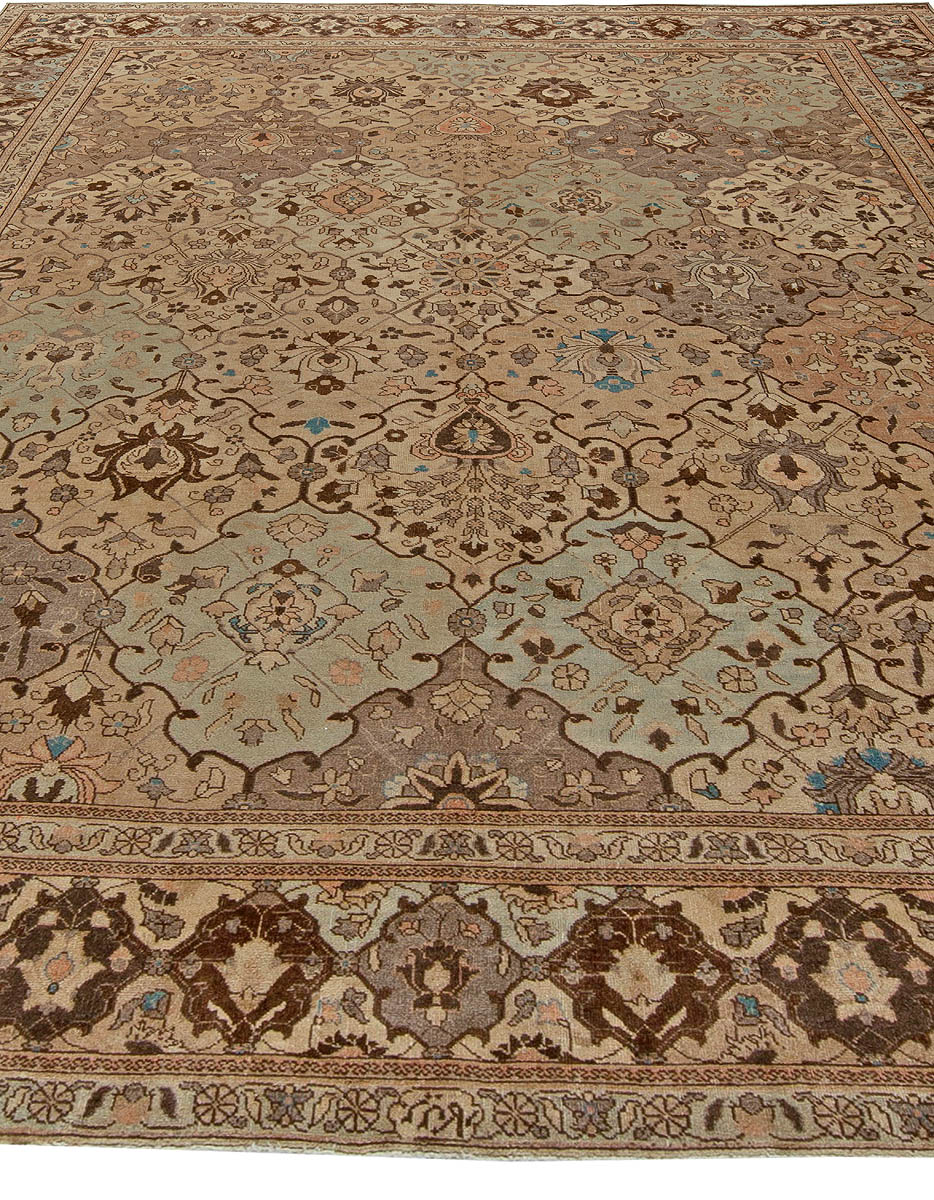 Vintage Persian Tabriz Brown Handwoven Wool Carpet BB5720