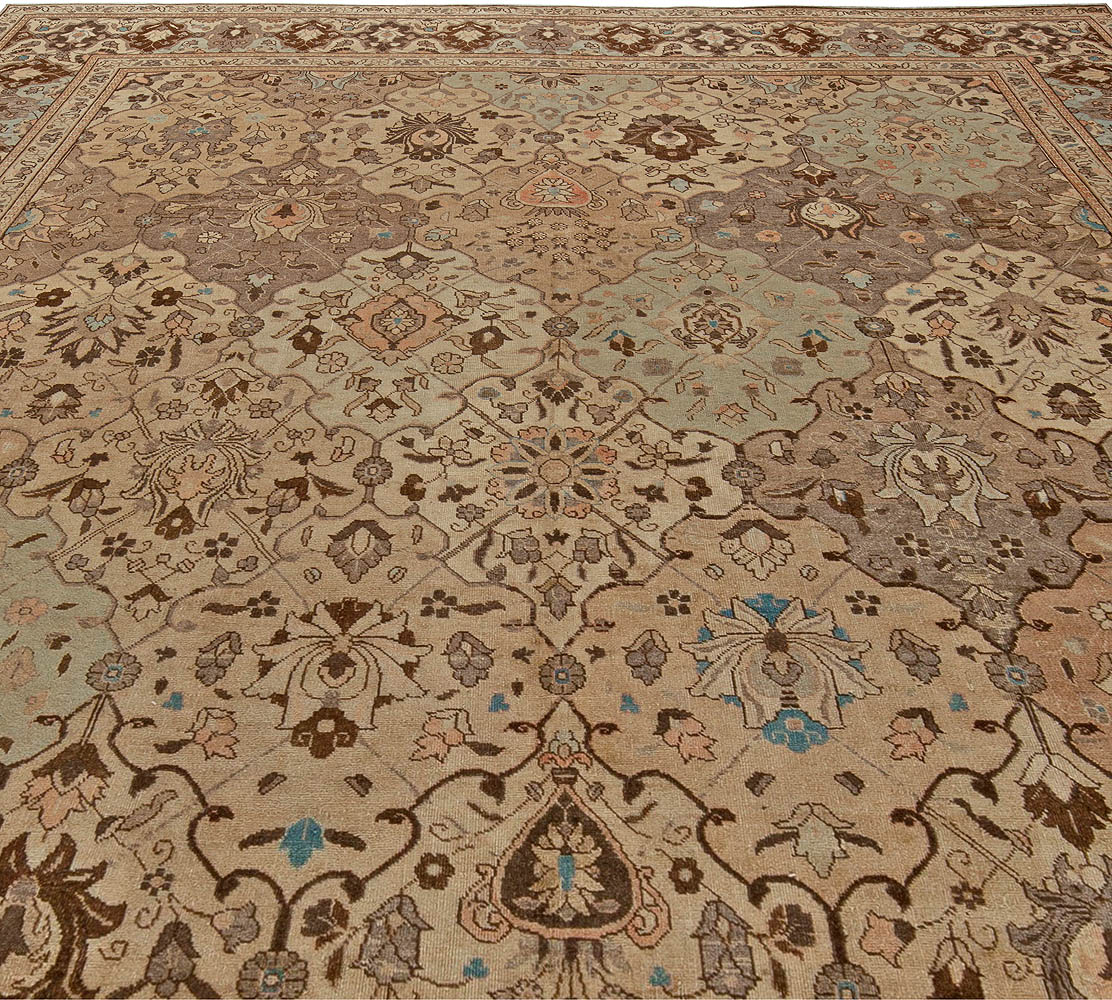 Vintage Persian Tabriz Brown Handwoven Wool Carpet BB5720