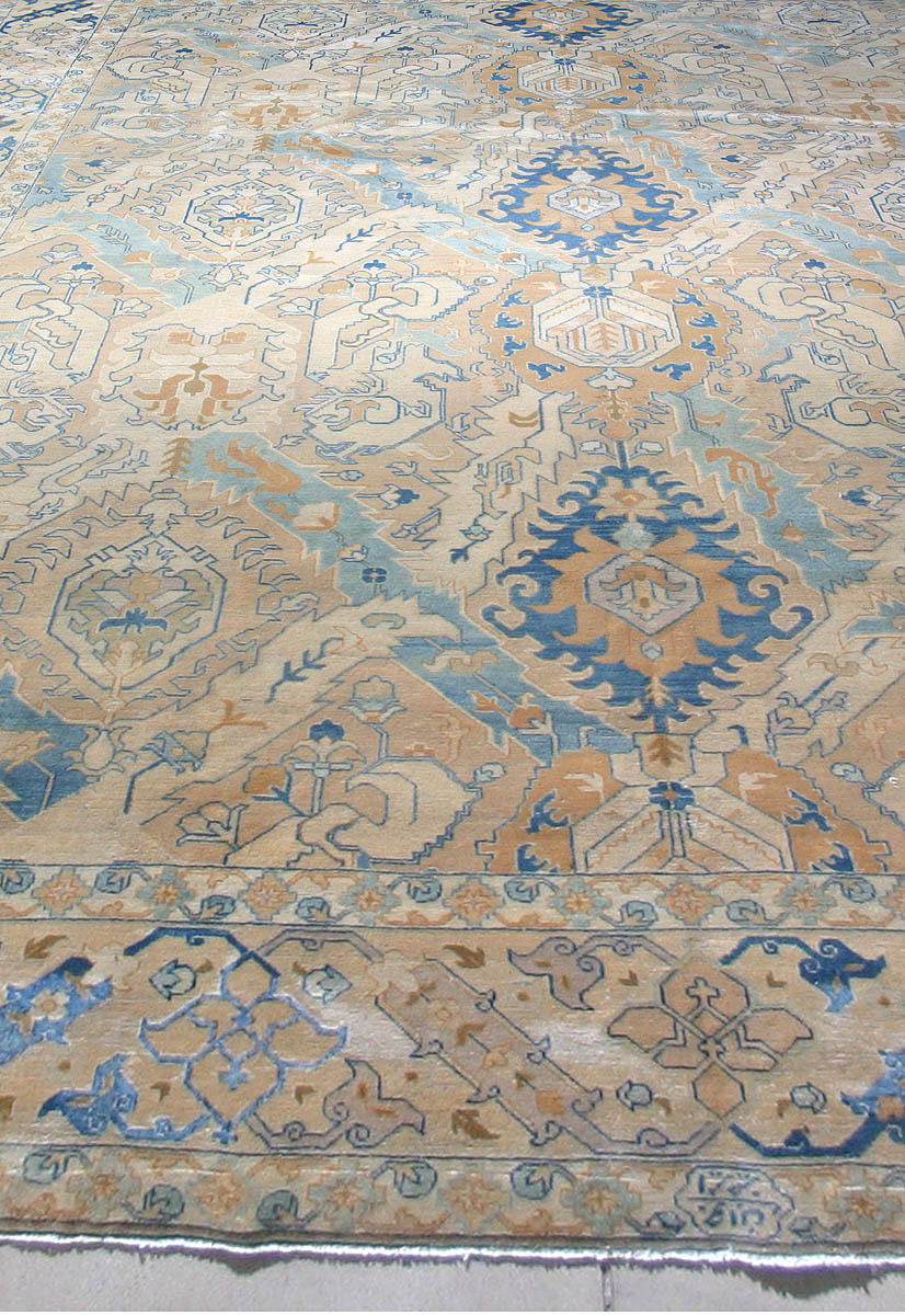Authentic Persian Tabriz Handmade Wool Carpet in Blue and Beige Shades BB5649