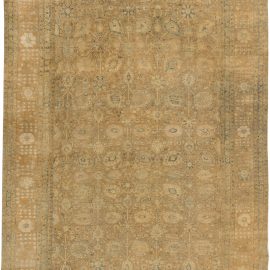 Antique Tabriz Persian Floral Allover Pale Sand Hand-Knotted Wool Rug – Circa 1900 (Size Adjusted) BB2896