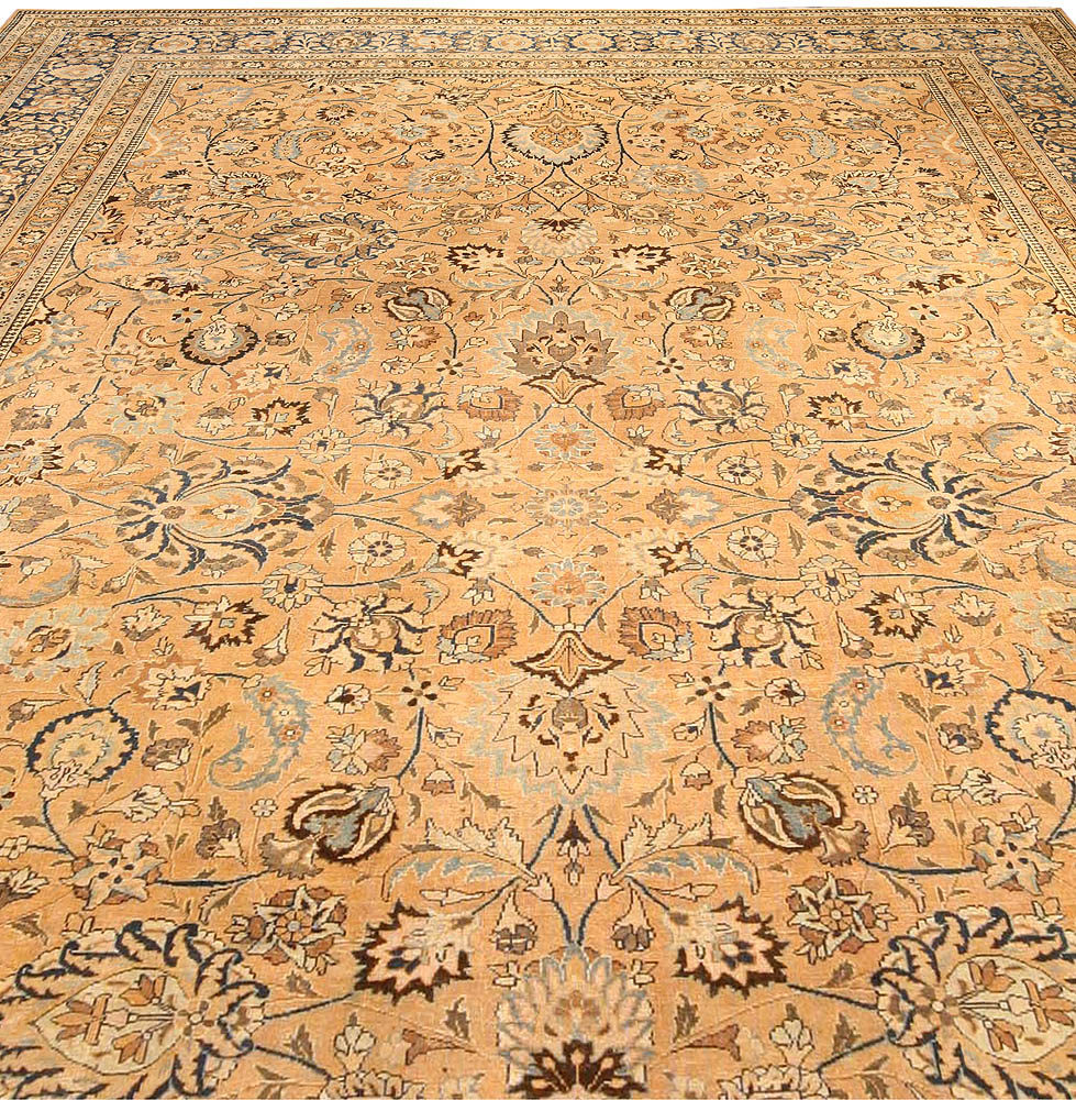 Antique Persian Tabriz Orange Handmade Wool Rug BB4139