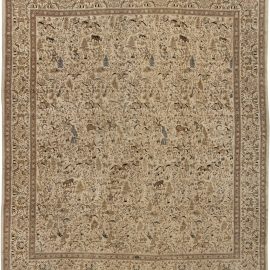 Tabriz Persian Antique Floral Allover Warm Tan Hand-Knotted Wool Rug – Circa 1920 BB3752