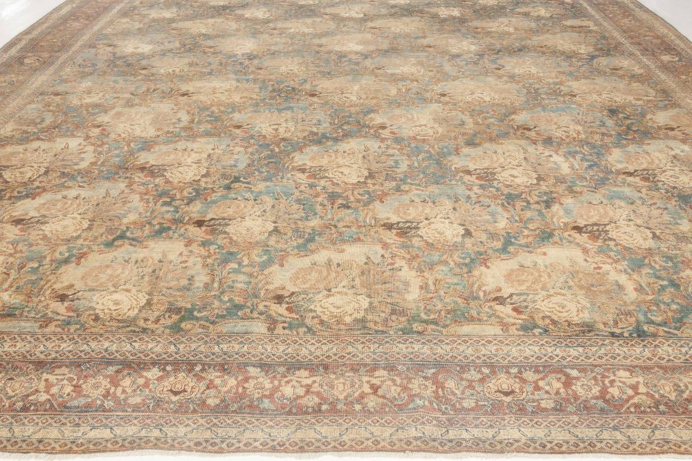 One-of-a-kind Antique Persian Tabriz Botanic Handmade Wool Carpet BB3950