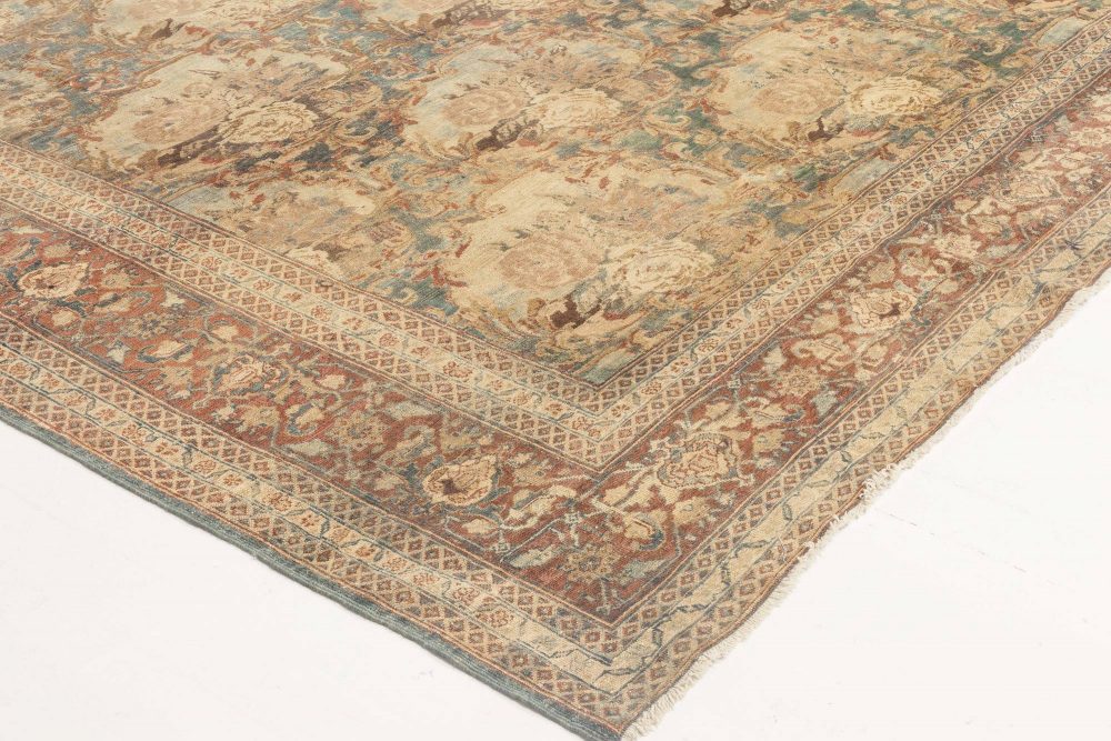 One-of-a-kind Antique Persian Tabriz Botanic Handmade Wool Carpet BB3950