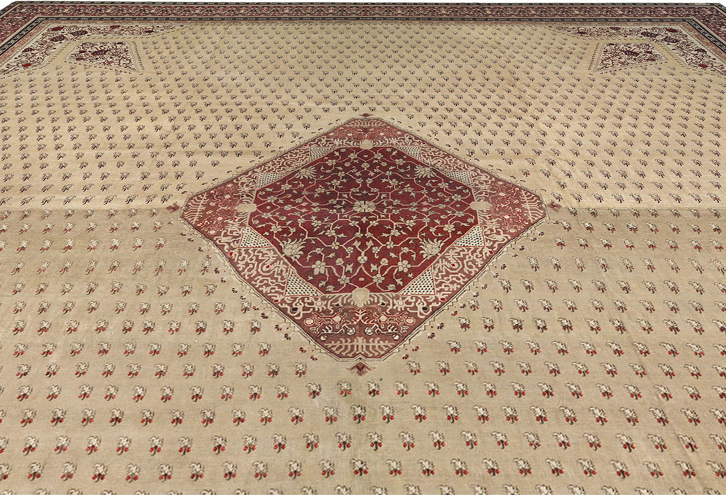 Oversized Antique Turkish Hereke Botanic Handmade Wool Carpet BB1632