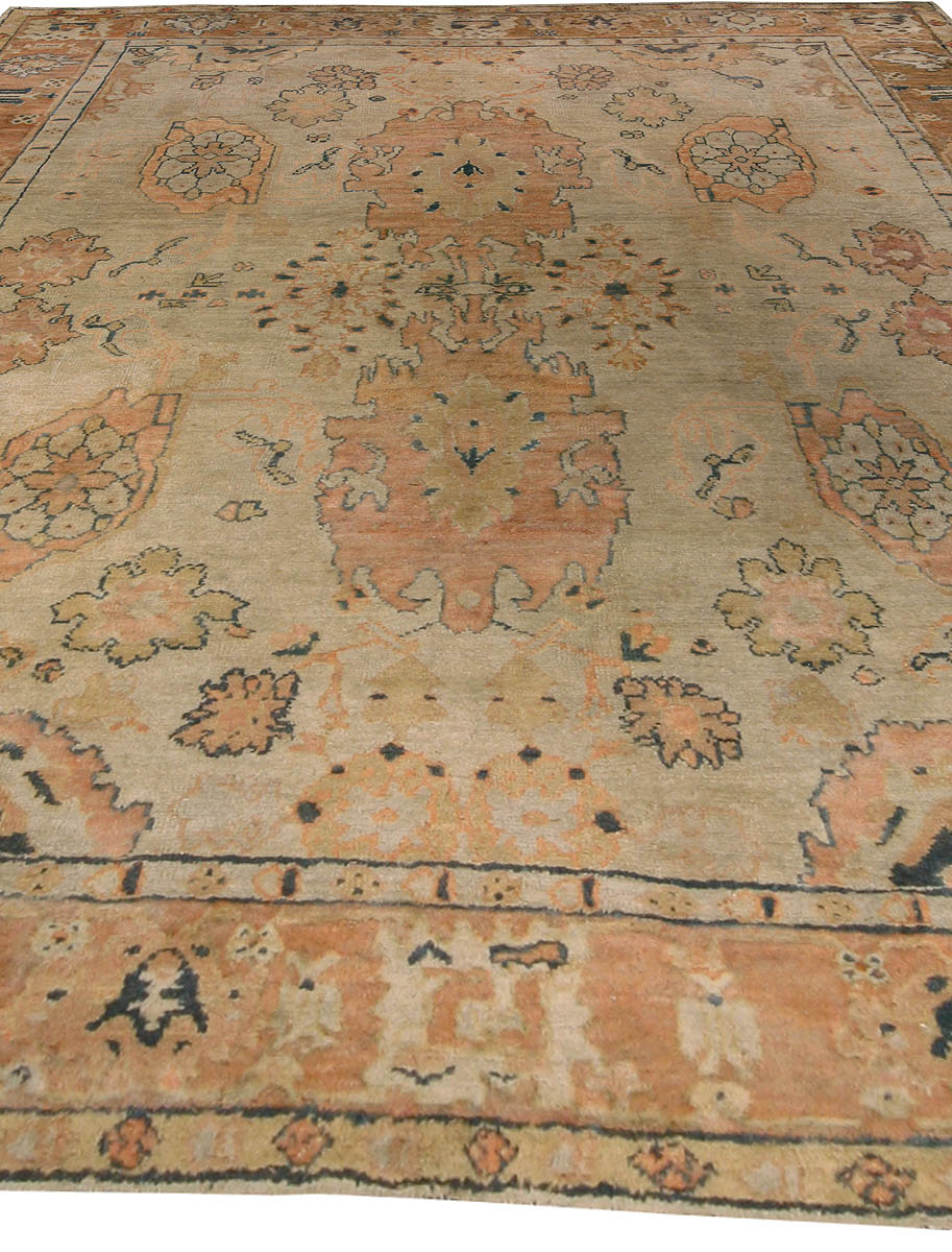 Vintage Turkish Oushak Cream and Brown Handwoven Wool Rug BB4603 by DLB