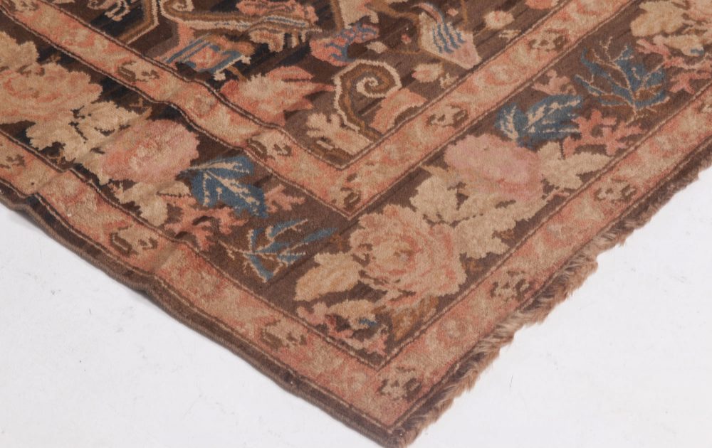 1900s Karabagh Botanic Brown and Pink Handmade Wool Carpet BB6531