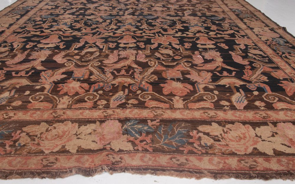 1900s Karabagh Botanic Brown and Pink Handmade Wool Carpet BB6531