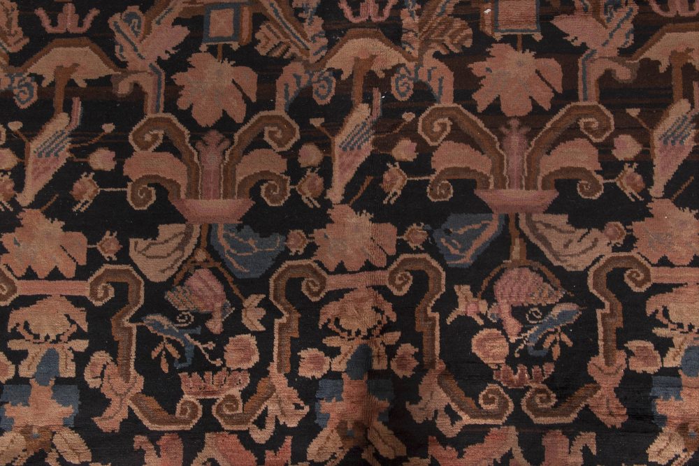 1900s Karabagh Botanic Brown and Pink Handmade Wool Carpet BB6531