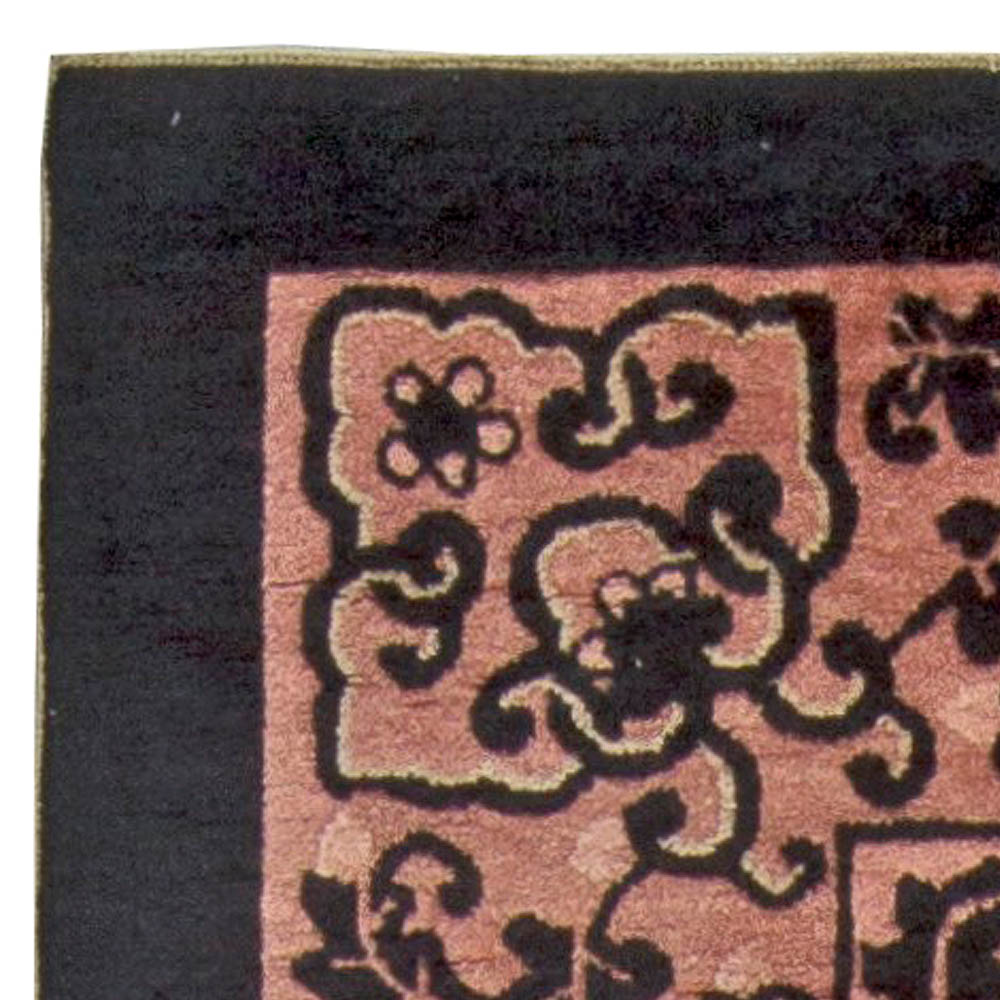 Authentic Early 20th Century Chinese Black and PalePink Wool Rug BB5732