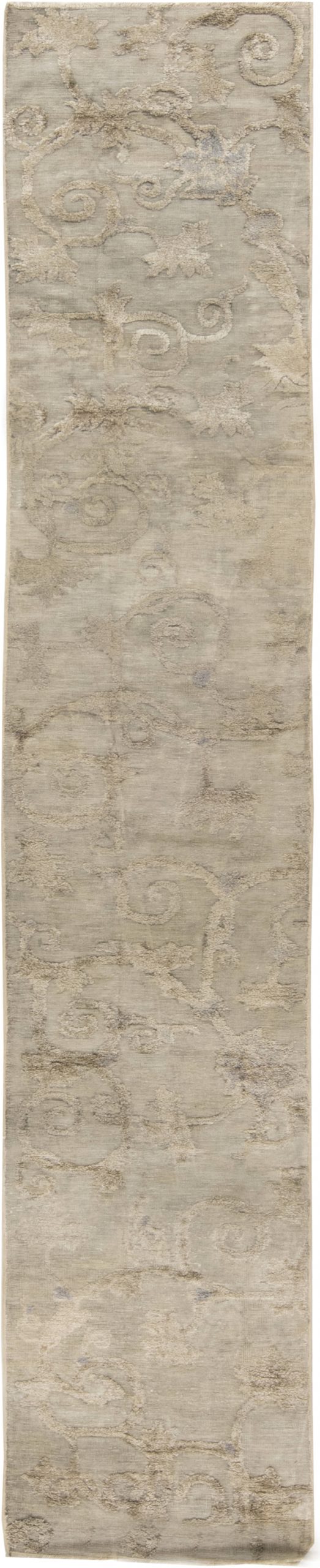 Antique Chinese <mark class='searchwp-highlight'>Silver</mark> Beige and Blue Hand Knotted Silk Runner Fragment BB6582