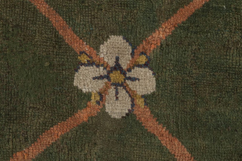 Authentic 19th Century Savonnerie Green Wool Carpet BB3780