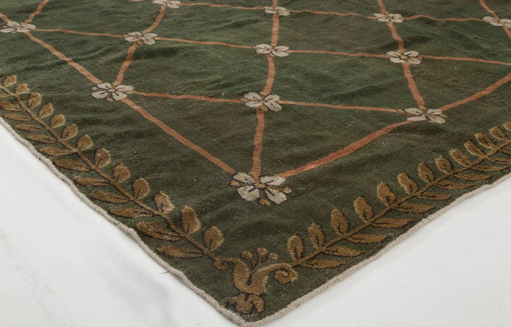 Authentic 19th Century Savonnerie Green Wool Carpet BB3780