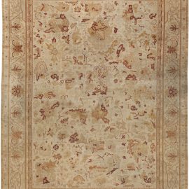 Antique Amritsar Indian Allover Geometric Light Beige Hand-Knotted Wool Rug – Circa 1880 BB4423