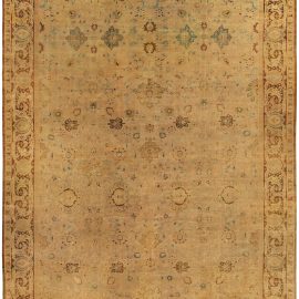 Antique Indian Allover Floral Oversized Warm Tan Hand-Knotted Wool Rug – Circa 1920 BB5280