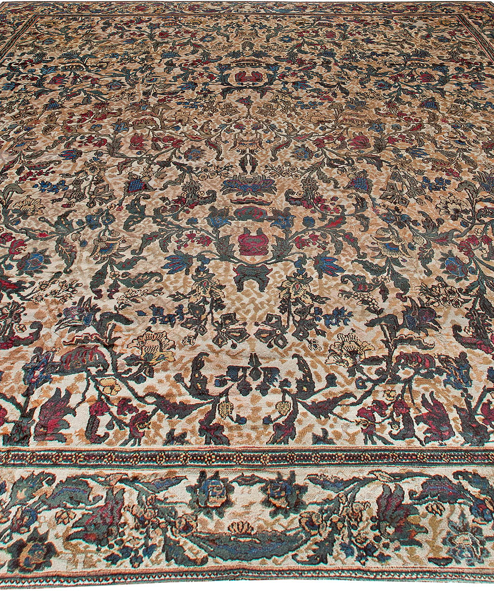 One-of-a-kind Oversized Antique Indian Bold Botanic Handmade Wool Carpet BB0920