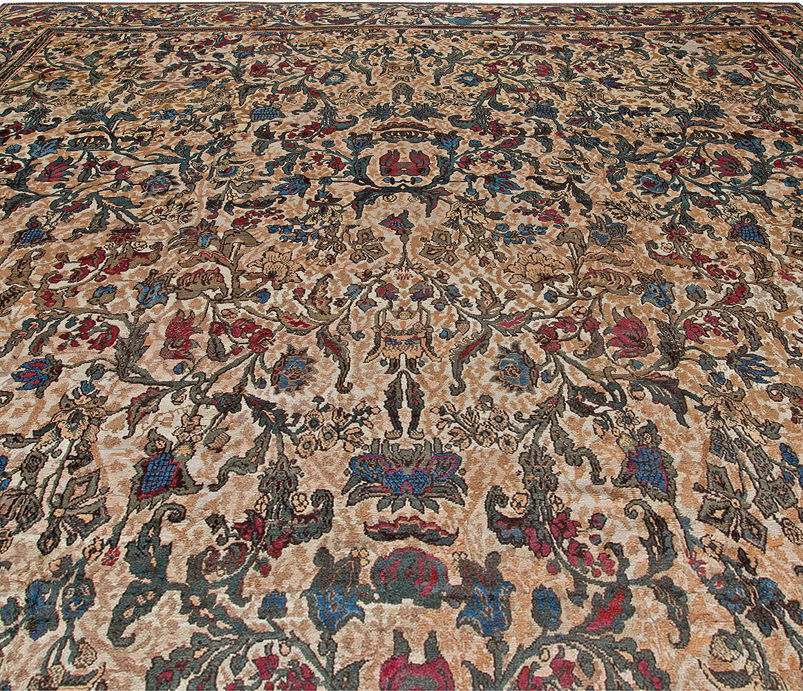 One-of-a-kind Oversized Antique Indian Bold Botanic Handmade Wool Carpet BB0920