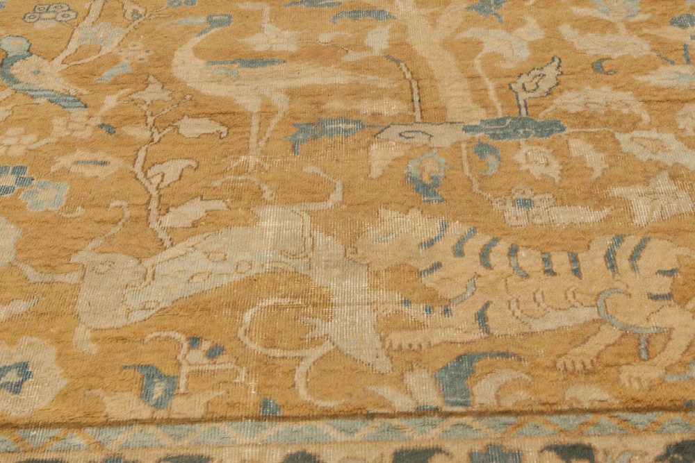 Authentic Indian Animal Design, Orange, Handmade Wool Carpet BB3159