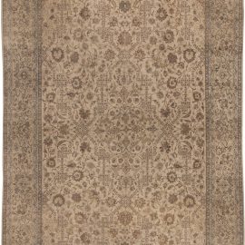 Antique Kashan Persian Floral Allover Soft Beige Hand-Knotted Wool Rug – Circa 1920 BB2998