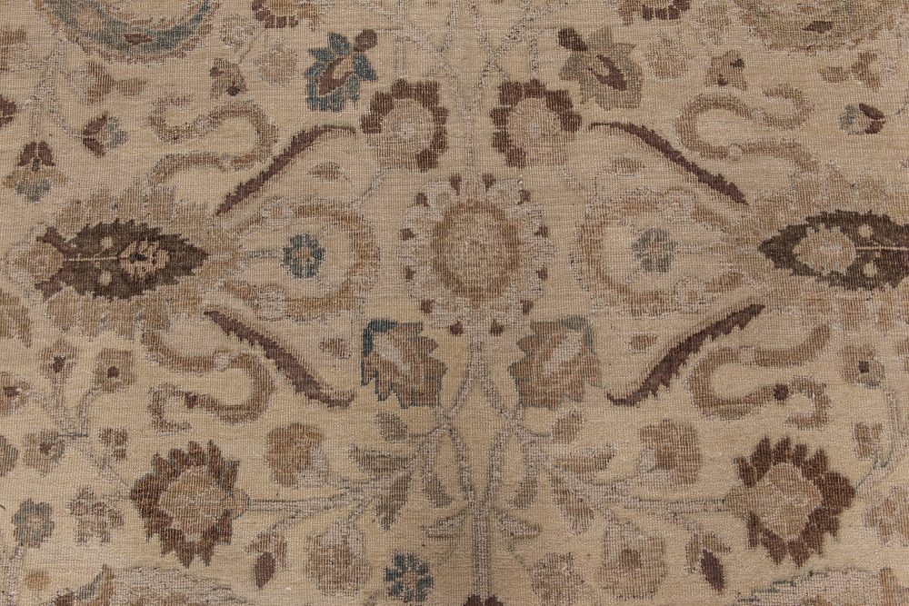 Antique Persian Khorassan Gray, Beige, Indigo, Rust and Warm Brown Wool Rug BB6478