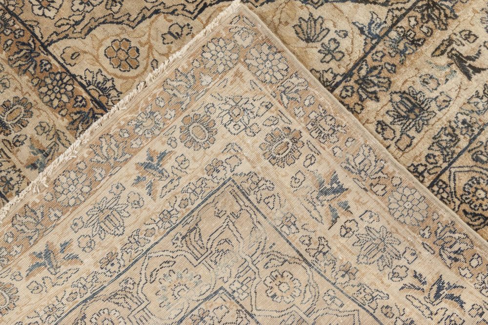 Authentic Persian Kirman Botaic Beige, Blue Handmade Wool Rug BB4076
