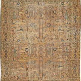 Kirman Persian Antique Allover Warm Tan Hand-Knotted Wool Rug – Circa 1900 BB3197