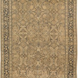 Antique Meshad Persian Allover Floral Warm Tan Hand-Knotted Wool Rug – Circa 1880 BB3827