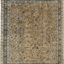 Antique Meshad Persian Allover Floral Warm Tan Hand-Knotted Wool Carpet – Circa 1900 BB4000