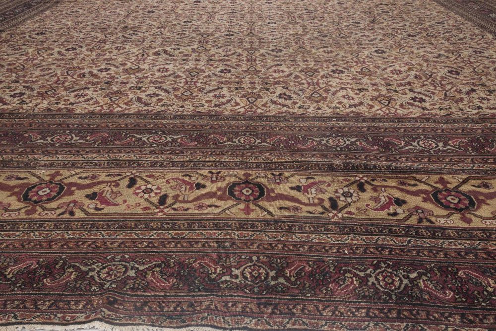 Oversized Vintage Persian Meshad Pink, Brown Handmade Wool Rug BB4652