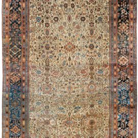 Antique Sultanabad Persian Allover Floral Oversized Soft Beige Hand-Knotted Wool Rug – Circa 1880 BB0472