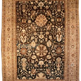 Antique Persian Sultanabad Dark Brown and Camel Handwoven Wool Carpet BB3850