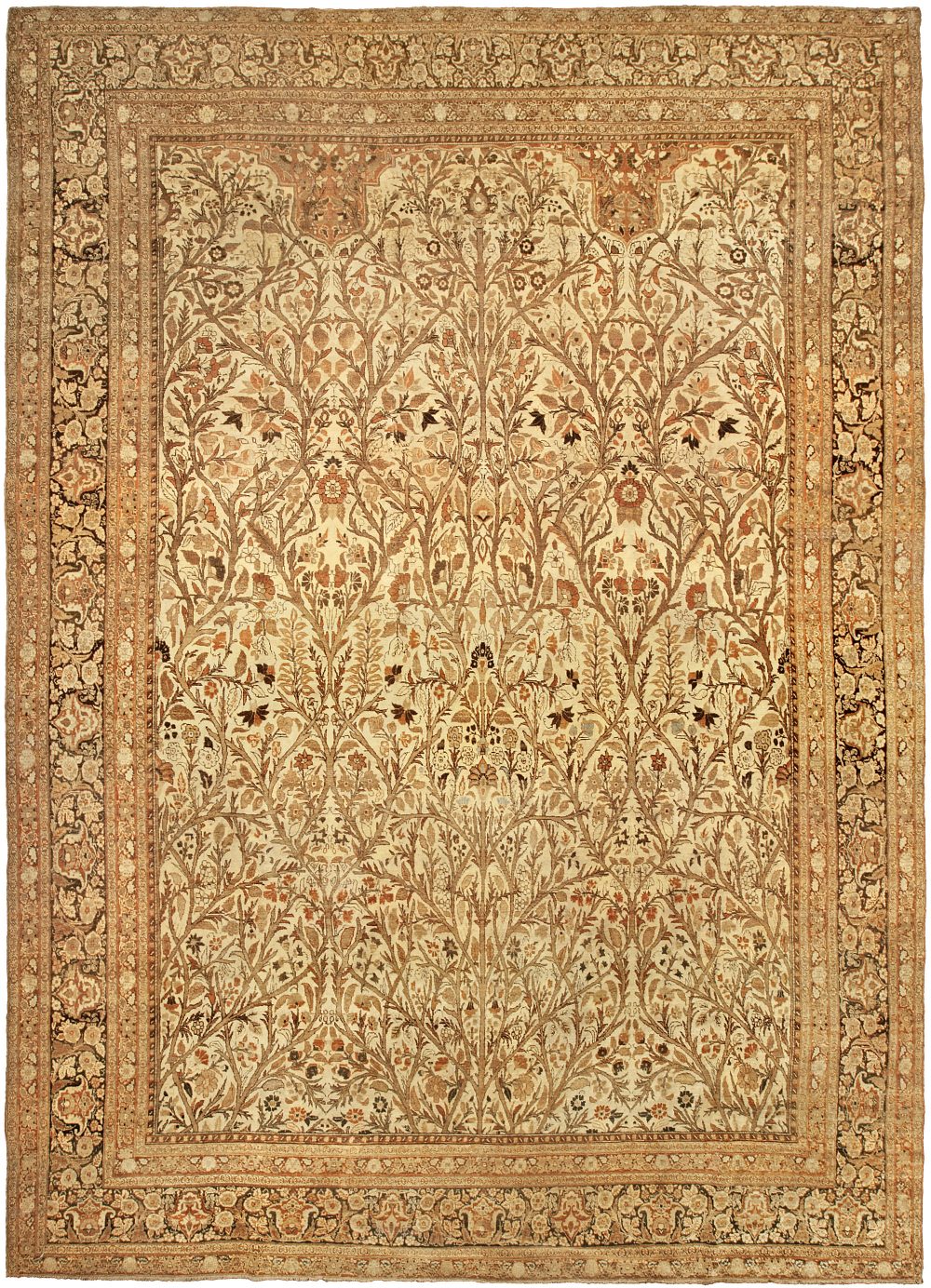 19th Century Persian Tabriz Beige and Brown Handwoven Wool Rug BB4818