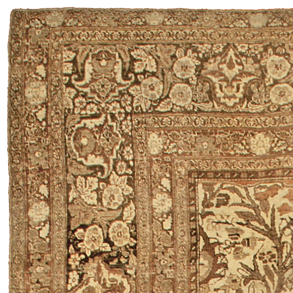 19th Century Persian Tabriz Beige and Brown Handwoven Wool Rug BB4818