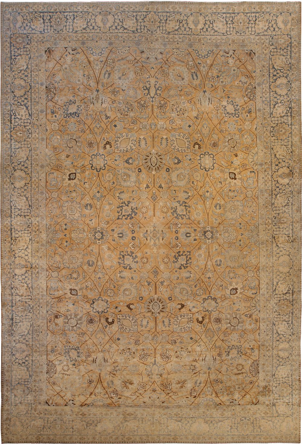 Fine Antique Persian Tabriz Botanic Handmade Wool Rug BB3863