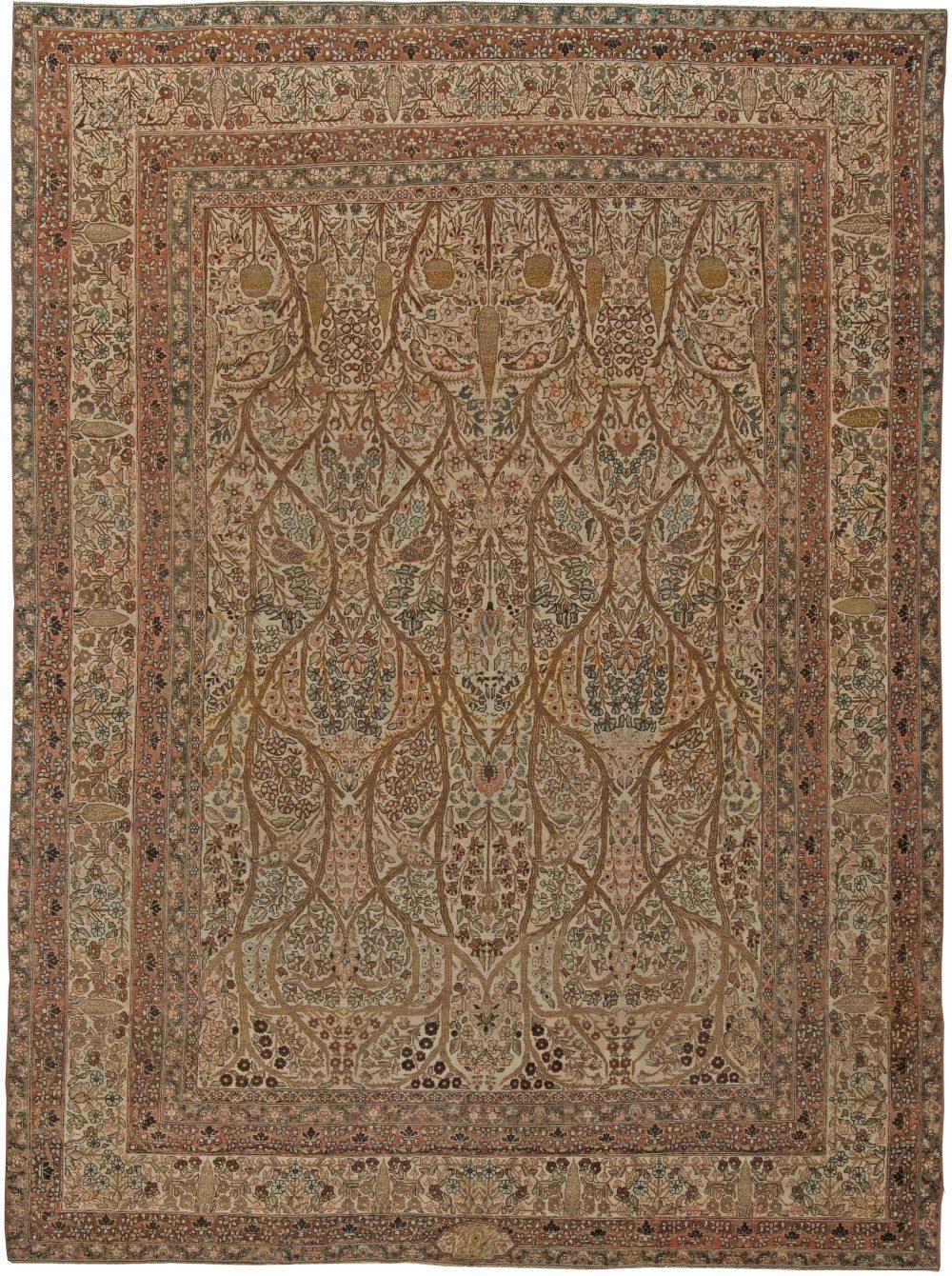Persian Tabriz Beige, Gray, Blue and Black Handwoven Wool Rug BB5670