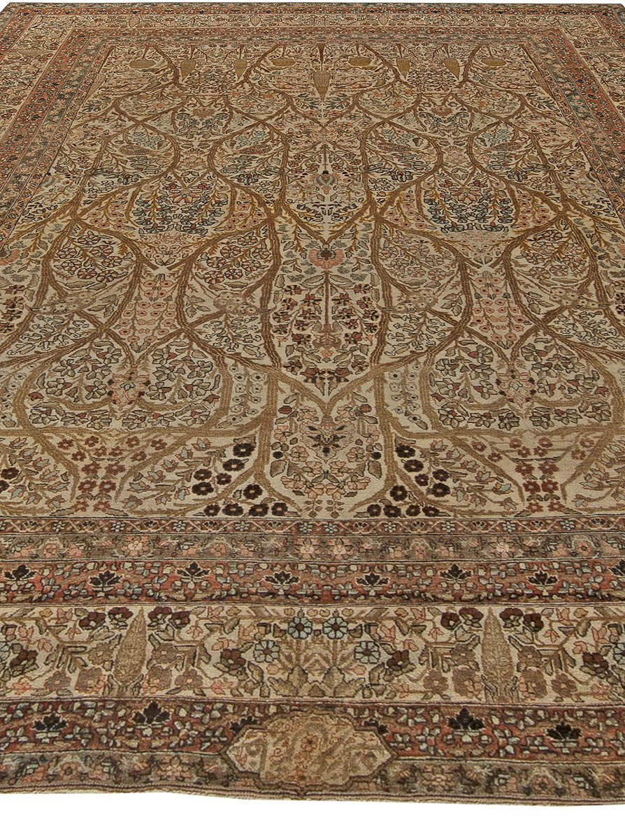 Persian Tabriz Beige, Gray, Blue and Black Handwoven Wool Rug BB5670