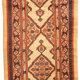 Antique Malayer Persian Medallion Geometric Light Beige Hand-Knotted Wool Runner – Circa 1880 BB4747