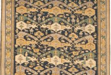 19th Century Shirvan Handmade Wool Rug in Beige, Gold, Ivory and Green BB4755