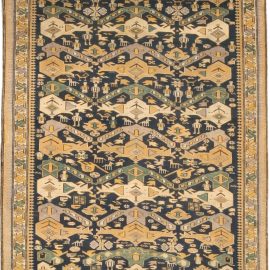 19th Century Shirvan Handmade Wool Rug in Beige, Gold, Ivory and Green BB4755