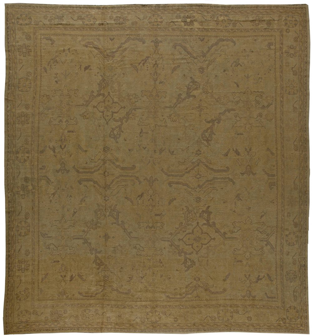 Antique Turkish Oushak Brown Handmade Wool Rug BB5967