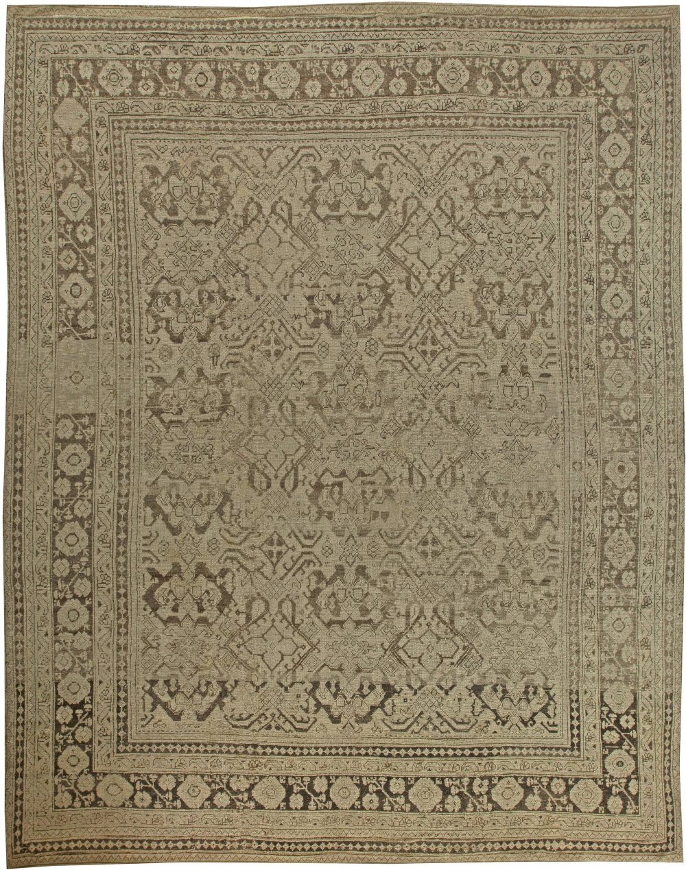 Early 20th Century Turkish Oushak Cool Brown Handmade Wool Rug BB5995