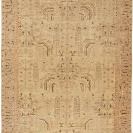 Early 20th Century Botanic Turkish Oushak Beige Handmade Wool Rug BB5743