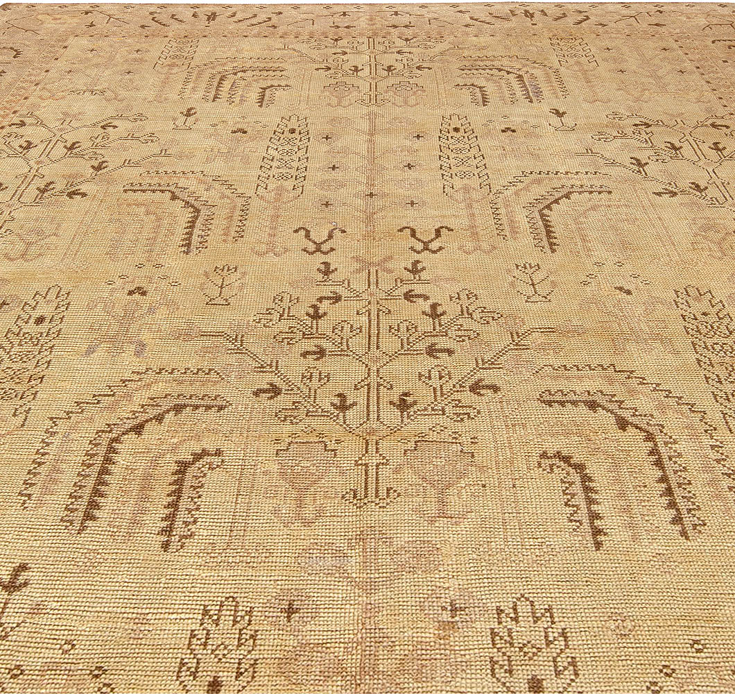 Early 20th Century Botanic Turkish Oushak Beige Handmade Wool Rug ...