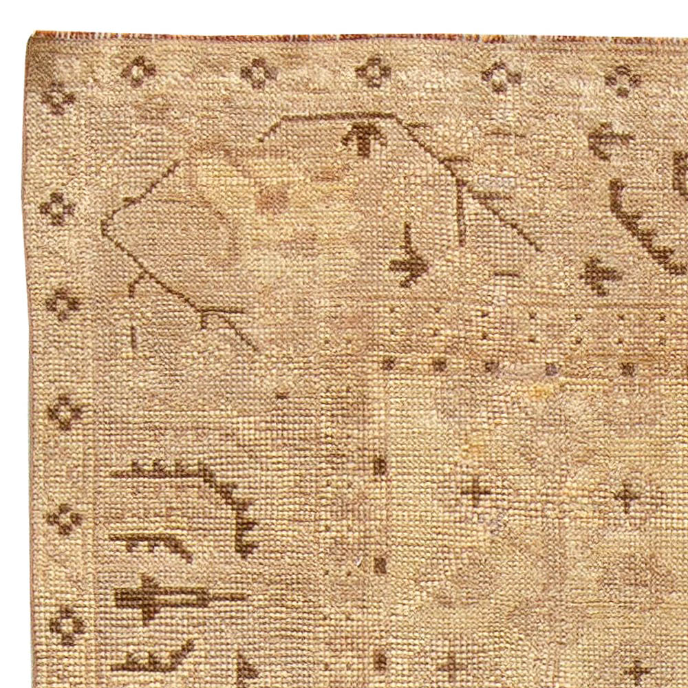 Early 20th Century Botanic Turkish Oushak Beige Handmade Wool Rug BB5743